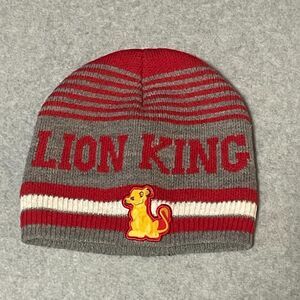 Disney Lion King Knit Beanie Hat Gray Red Simba Logo Winter Cap
